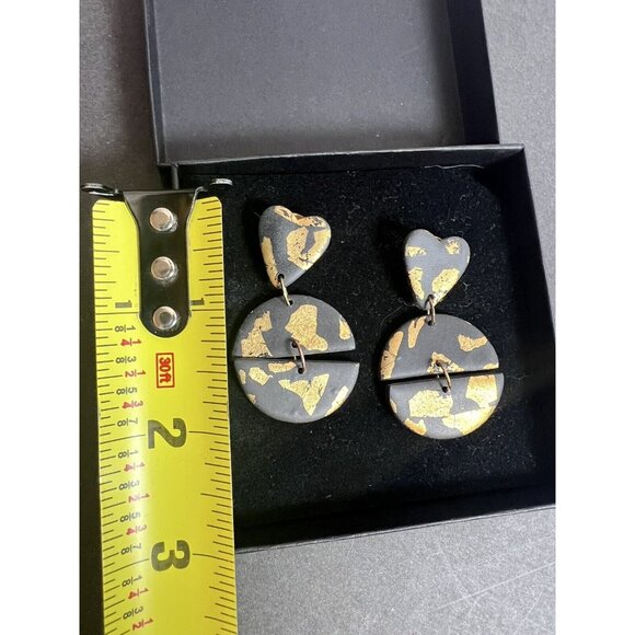 Black And Gold Polymer Clay‎ Dangle Earrings Fashion Costume Statement Jewelry - Picture 9 of 9